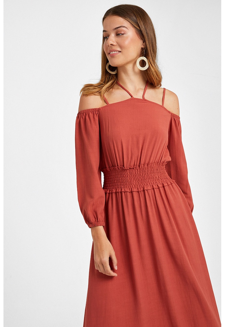 Rochie midi cu decupaje pe umeri