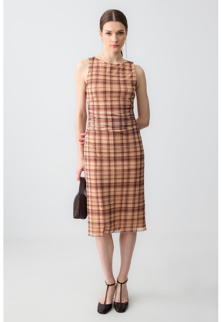 Rochie midi cu imprimeu in carouri