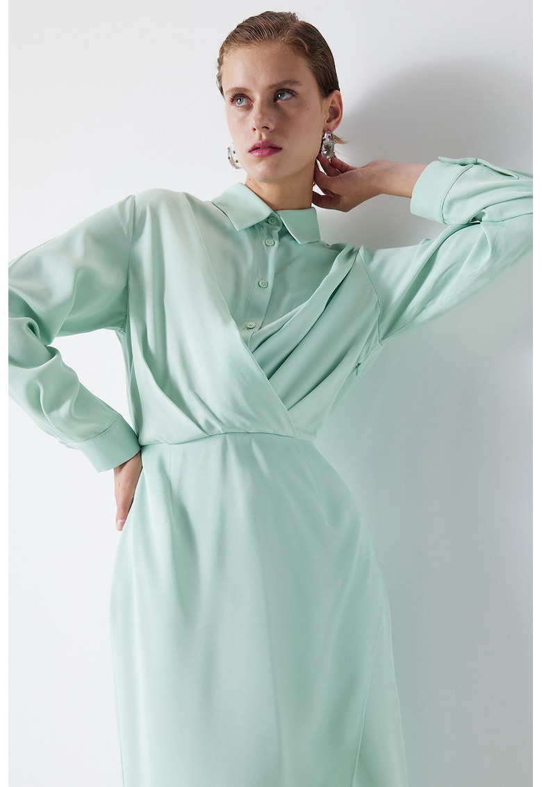Rochie midi cu maneci lungi si detalii drapate