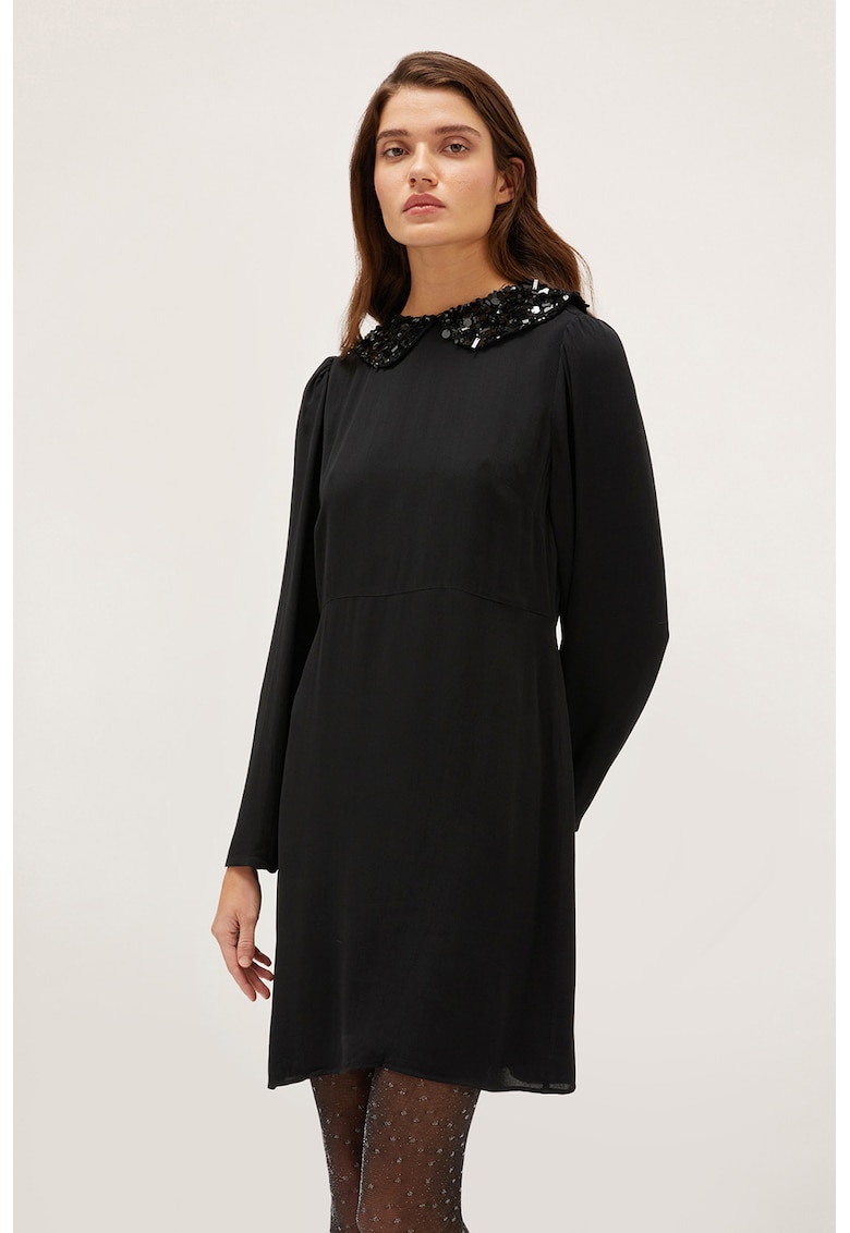 Rochie midi cu maneci lungi si guler cu paiete