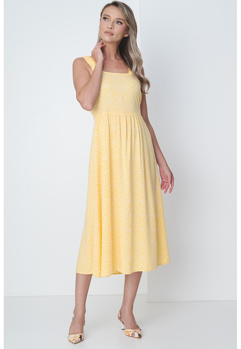 Rochie midi cu model floral si decolteu patrat Nya