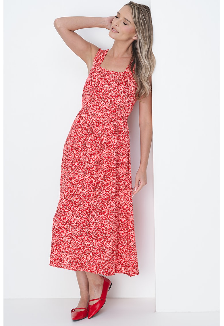 Rochie midi cu model floral si decolteu patrat Nya