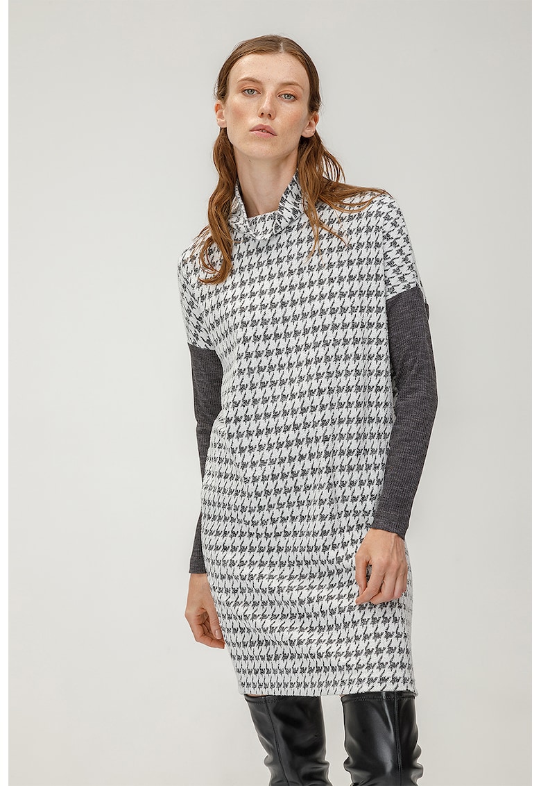 Rochie midi cu model houndstooth