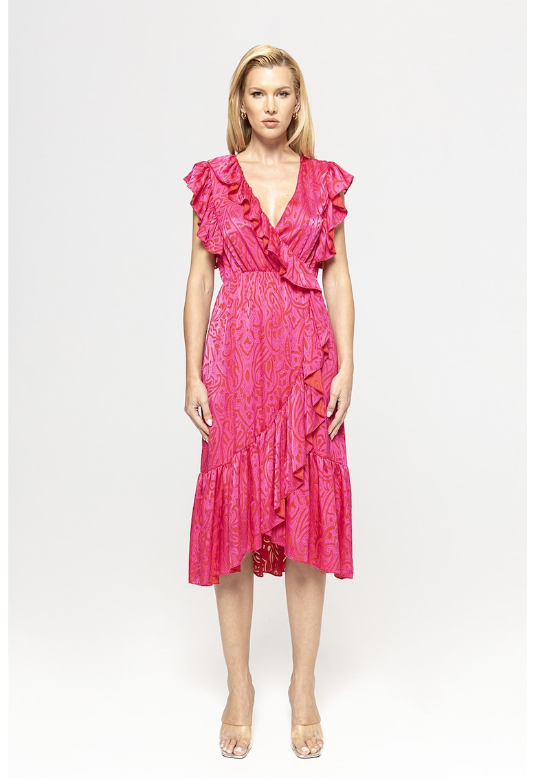 Rochie midi cu model si aplicatii de volane