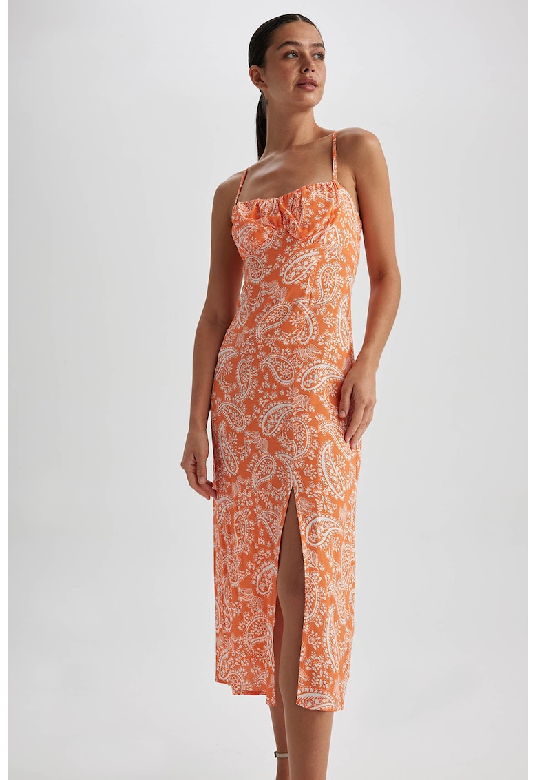 Rochie midi cu model si slit lateral