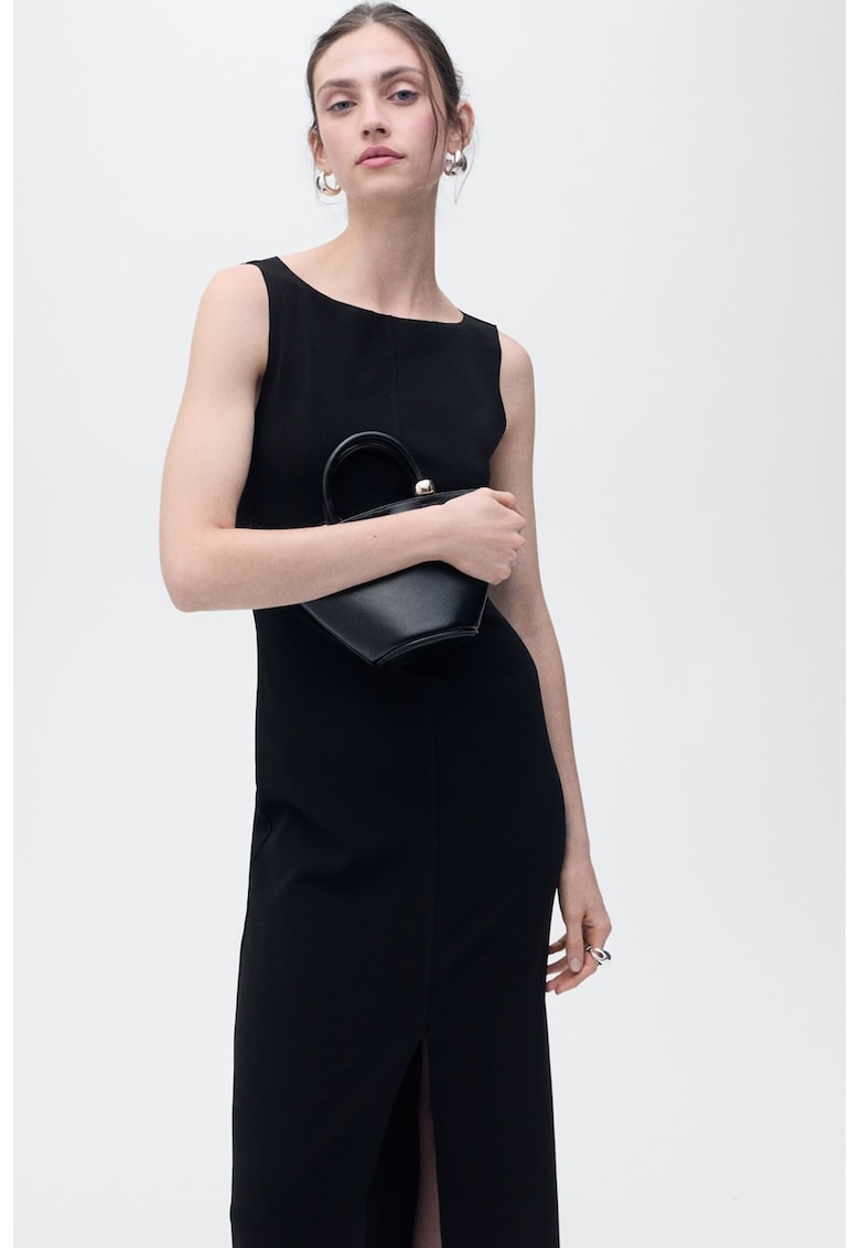 Rochie midi cu slit frontal si model uni