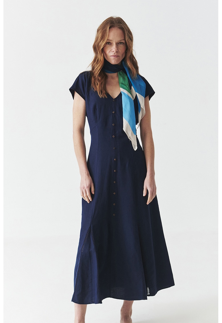 Rochie midi din amestec de in cu decolteu in V
