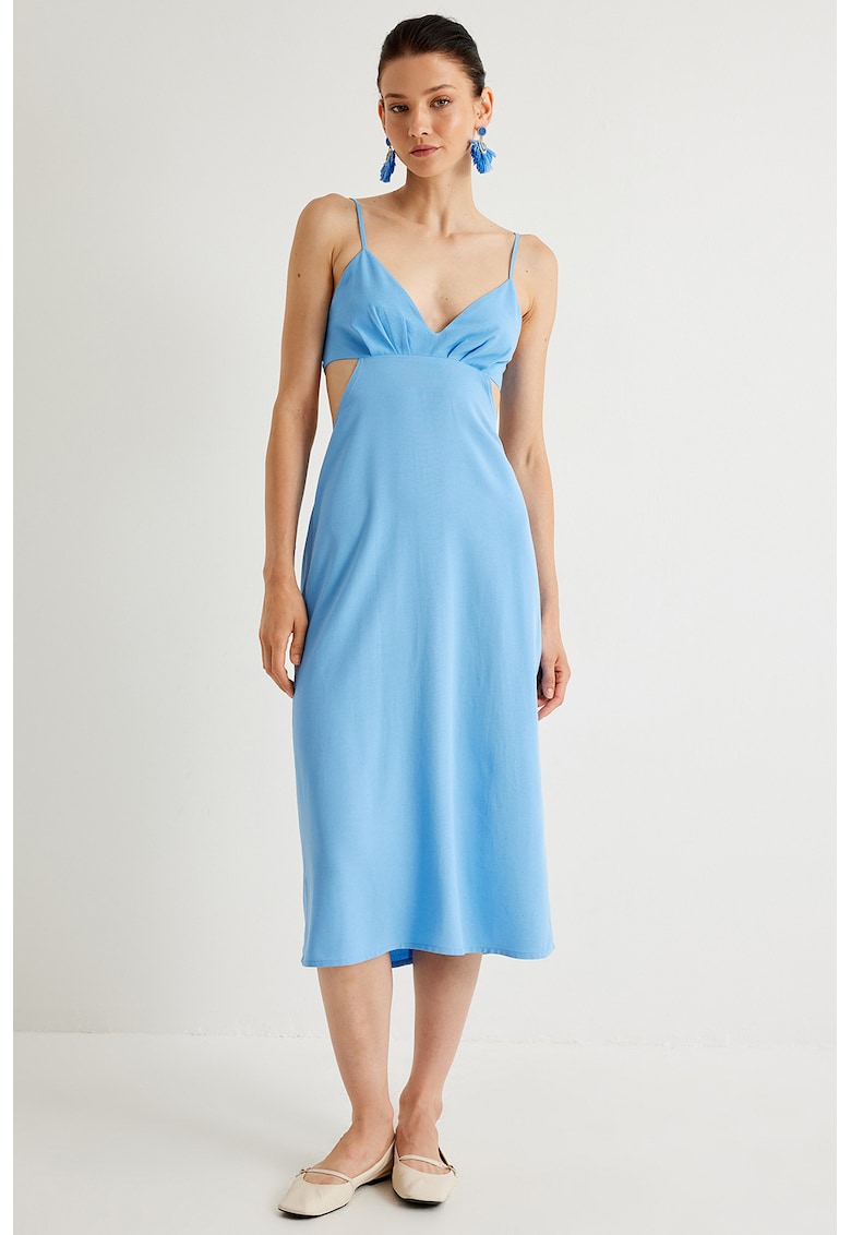 Rochie midi din amestec de in cu decupaj