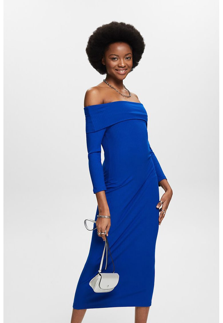 Rochie midi din amestec de modal - cu decolteu pe umeri