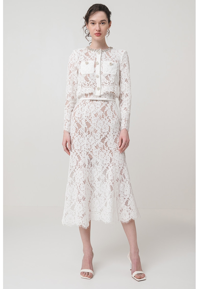 Rochie midi din dantela cu croiala pe bie si model 2 in 1