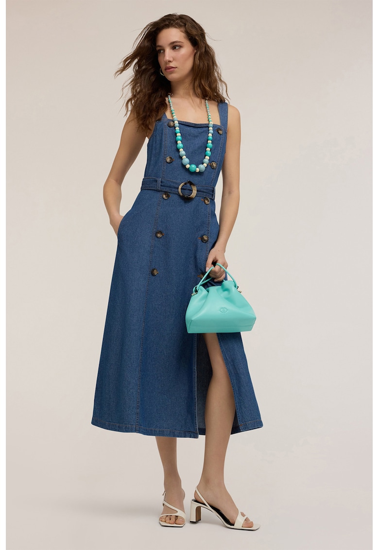 Rochie midi din denim cu slit lateral