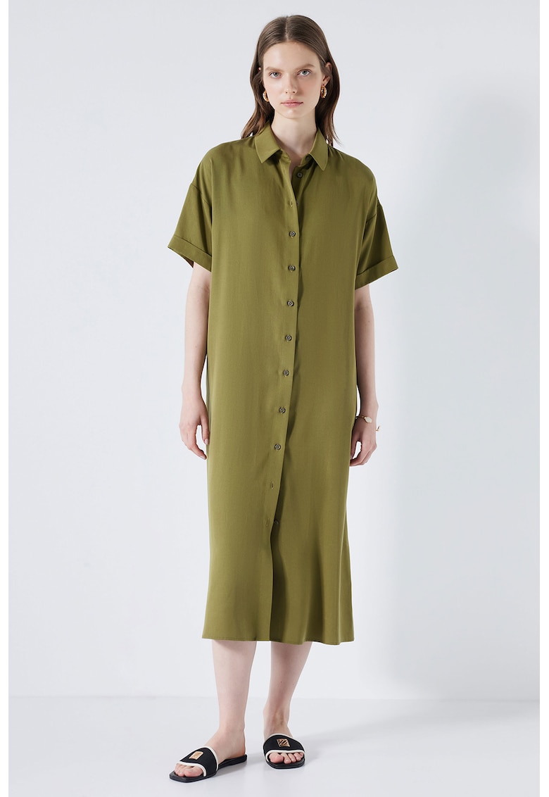 Rochie midi din lyocell cu maneci cazute