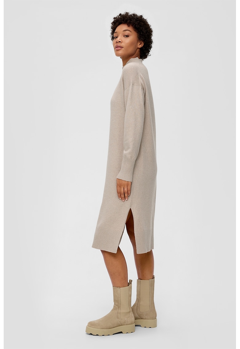 Rochie midi din tricot cu guler inalt