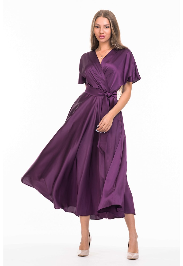 Rochie midi evazata cu aspect satinat