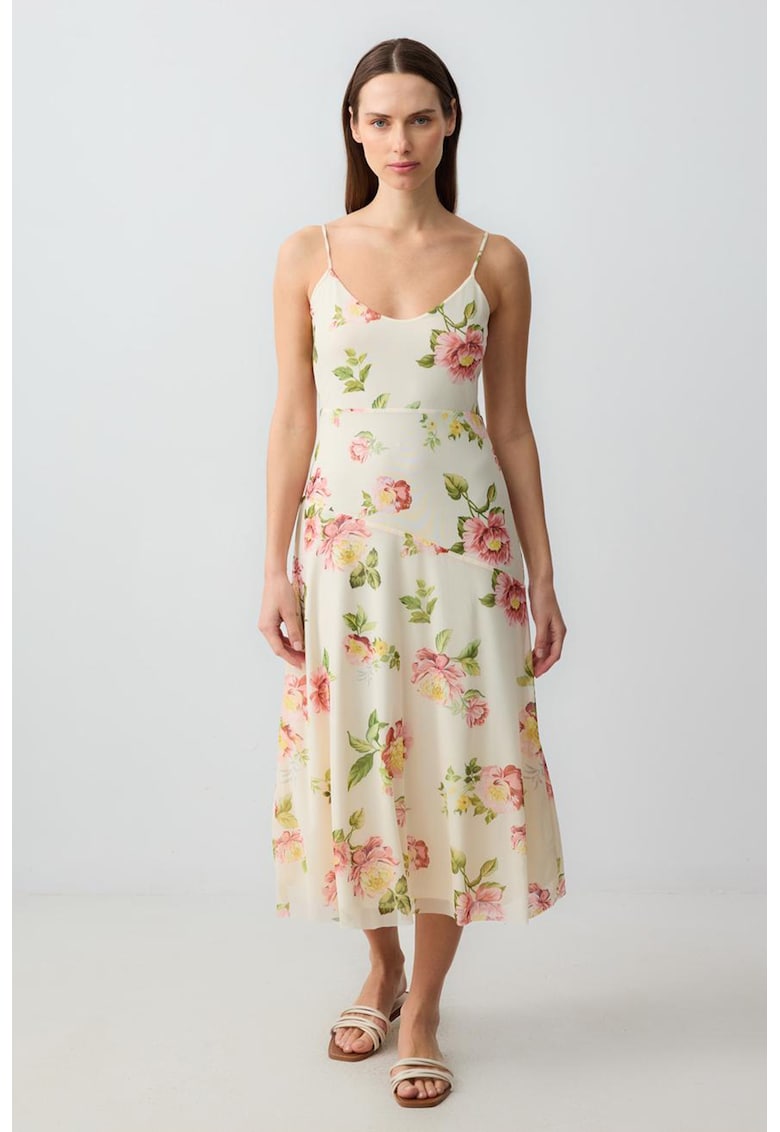 Rochie midi evazata cu bretele inguste