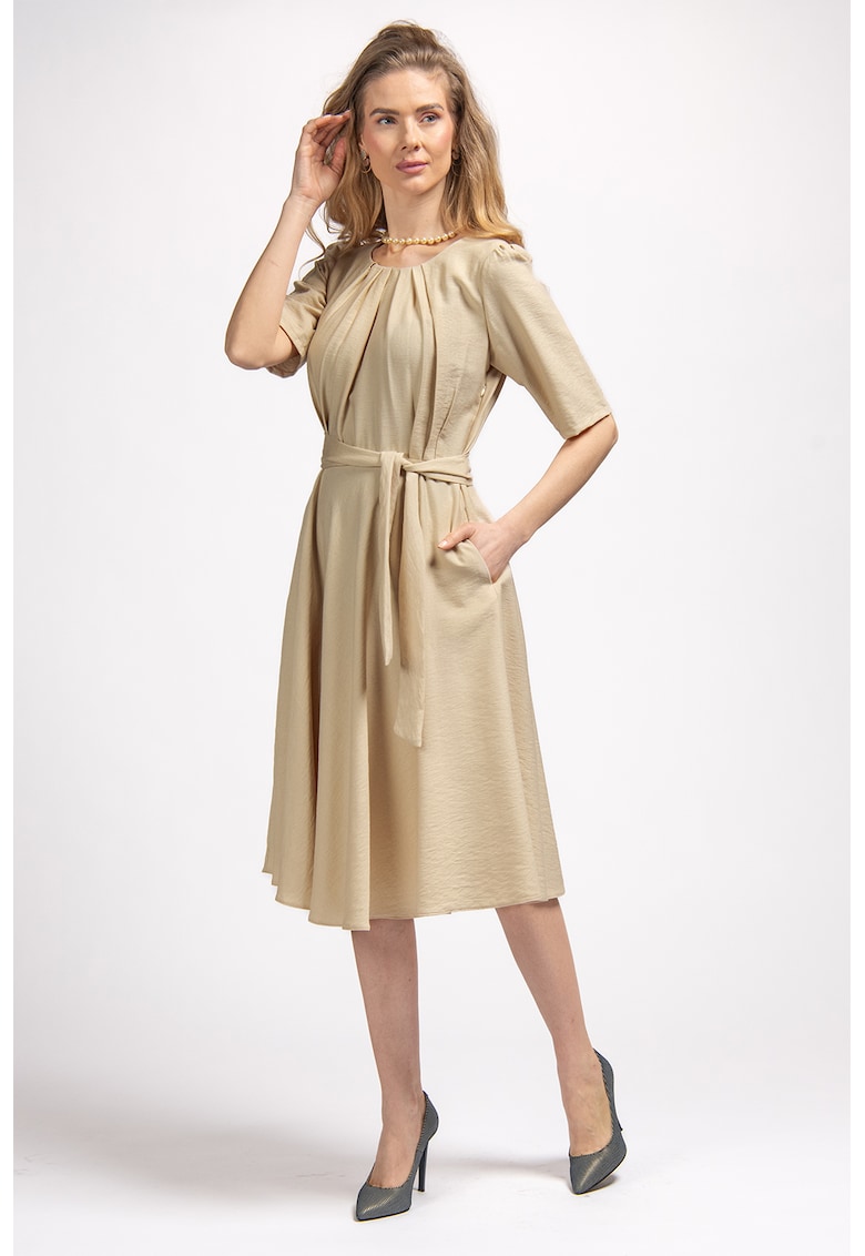 Rochie midi evazata cu buzuare laterale