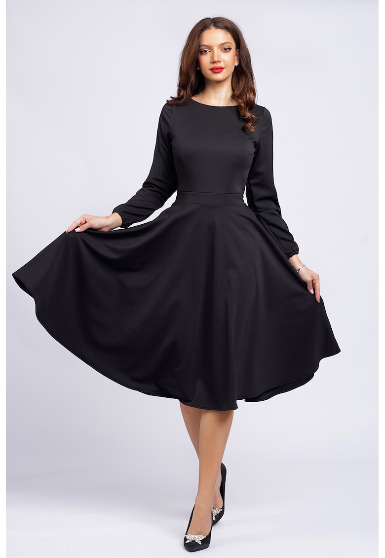 Rochie midi evazata cu decolteu barcuta
