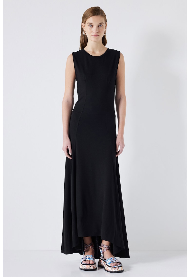 Rochie midi evazata cu terminatie asimetrica