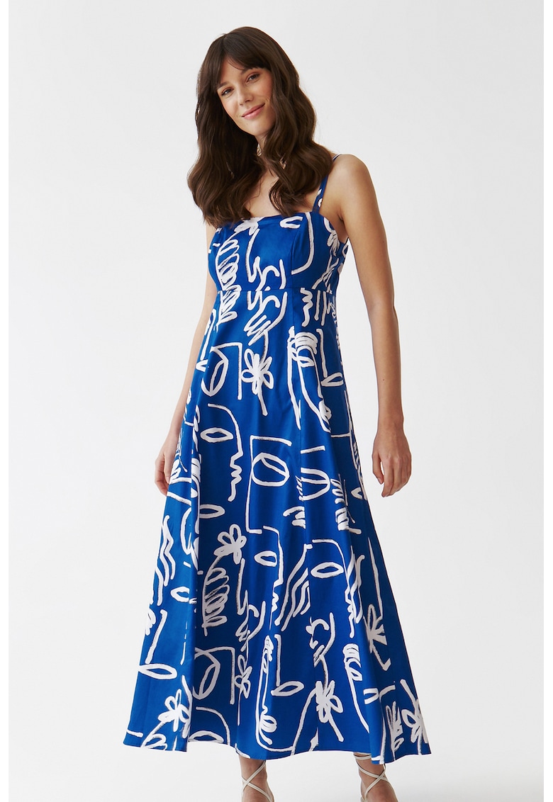 Rochie midi evazata de bumbac cu imprimeu grafic