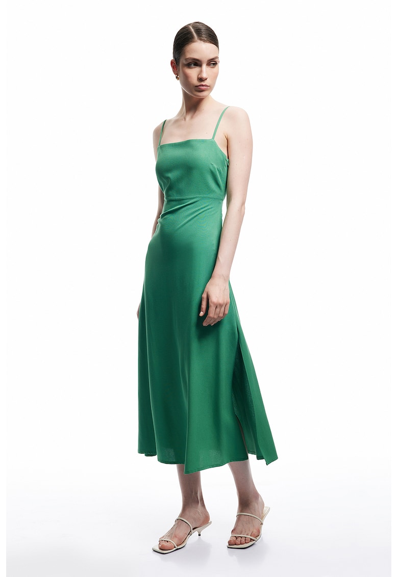 Rochie midi evazata din amestec de in
