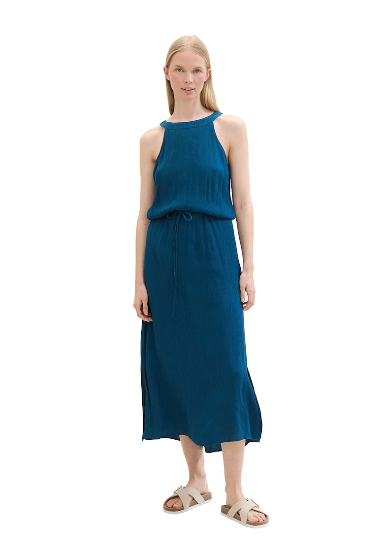 Rochie midi fara maneci si cordon ingust in talie