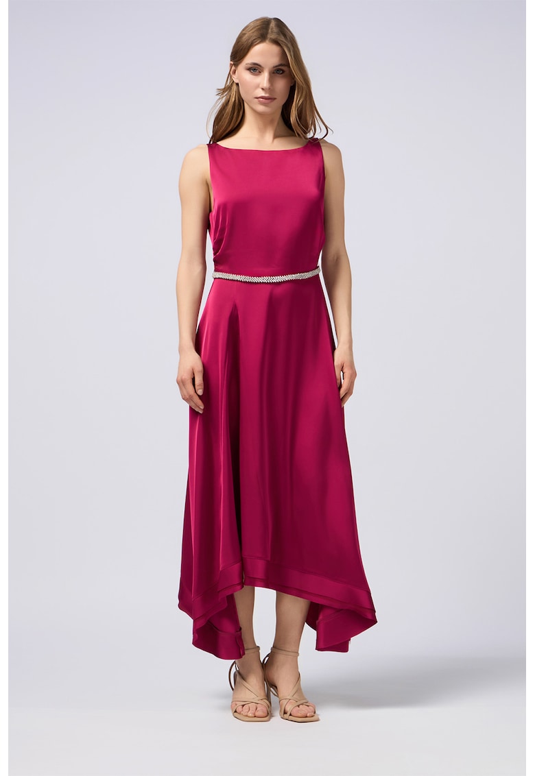 Rochie midi satinata cu terminatie asimetrica