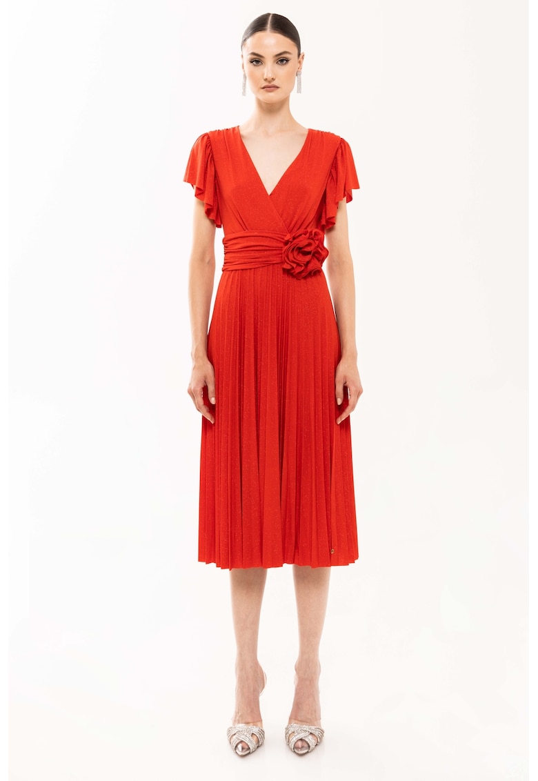 Rochie midi stralucitoare cu decolteu in V