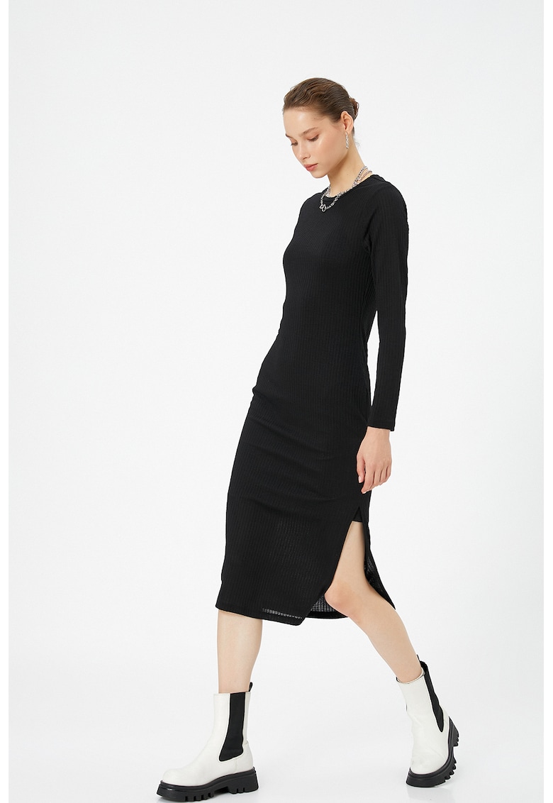 Rochie midi striata cu slit lateral