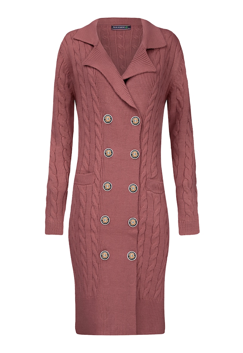 Rochie midi tricotata cu doua randuri de nasturi