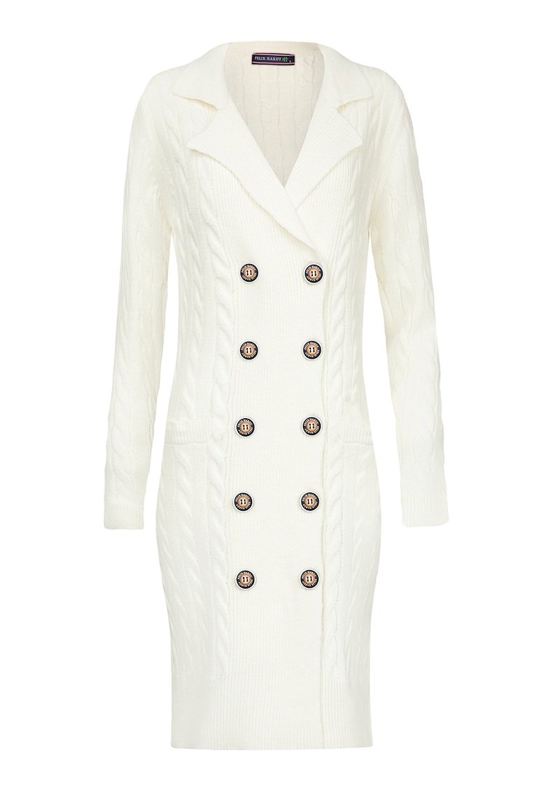 Rochie midi tricotata cu doua randuri de nasturi