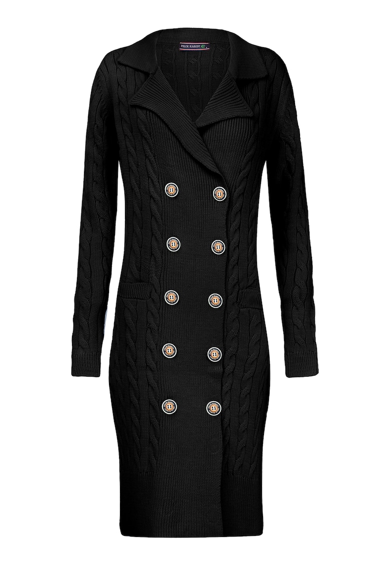 Rochie midi tricotata cu doua randuri de nasturi