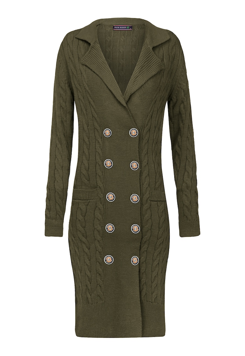 Rochie midi tricotata cu doua randuri de nasturi