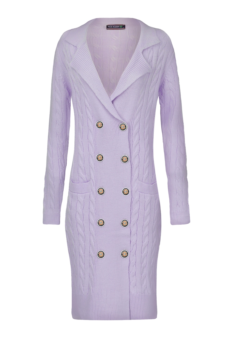 Rochie midi tricotata cu doua randuri de nasturi