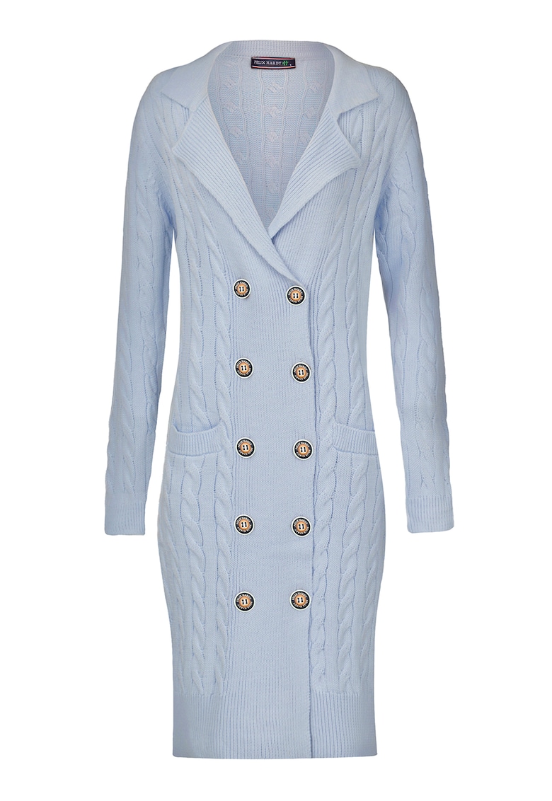 Rochie midi tricotata cu doua randuri de nasturi