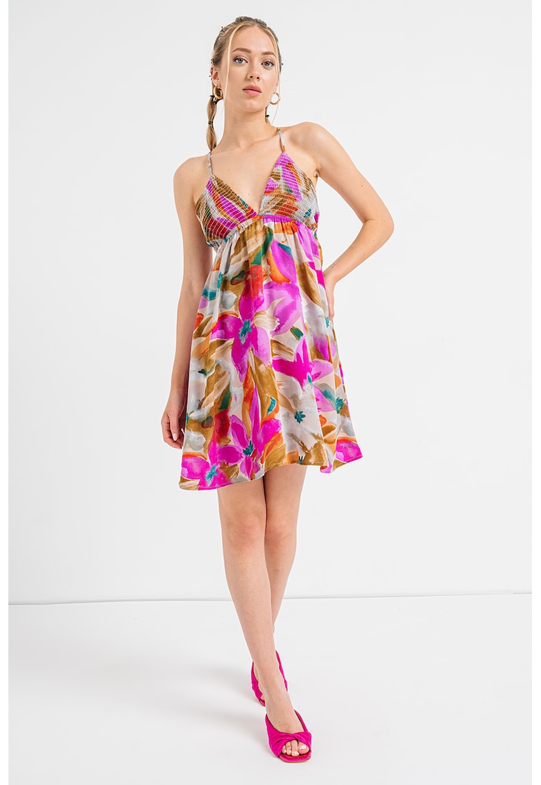 Rochie mini cu model floral si bretele inguste