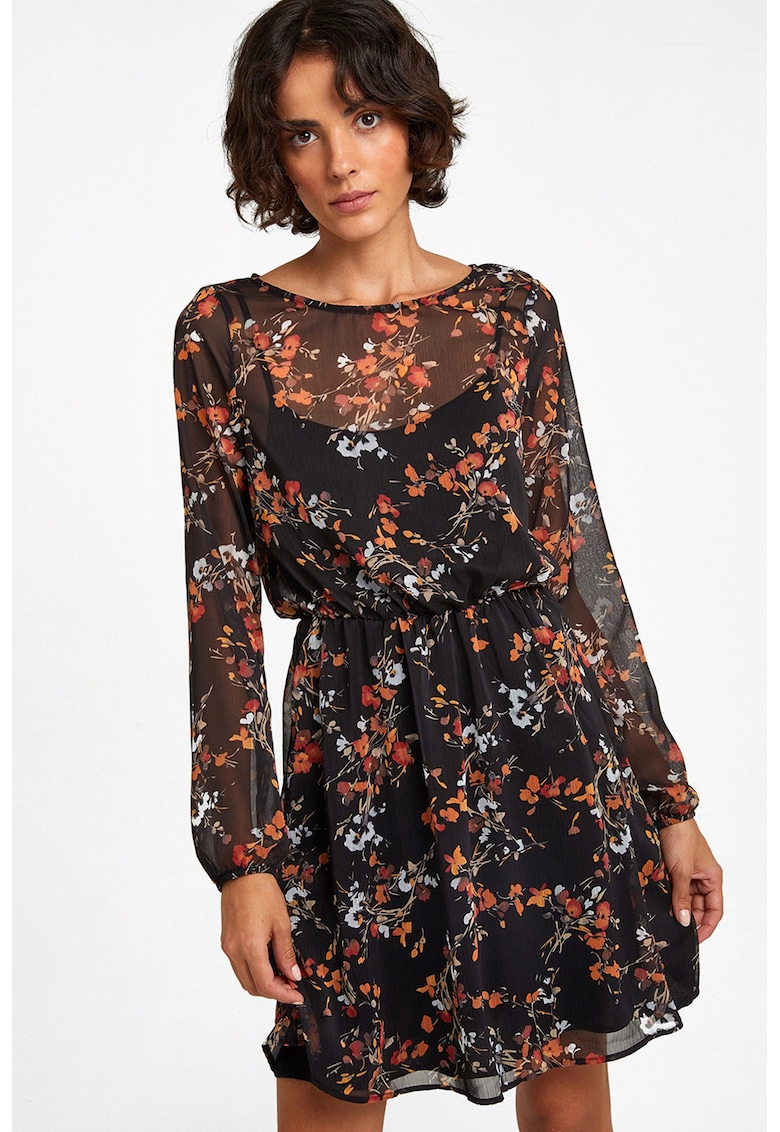 Rochie mini cu model floral si maneci semitransparente
