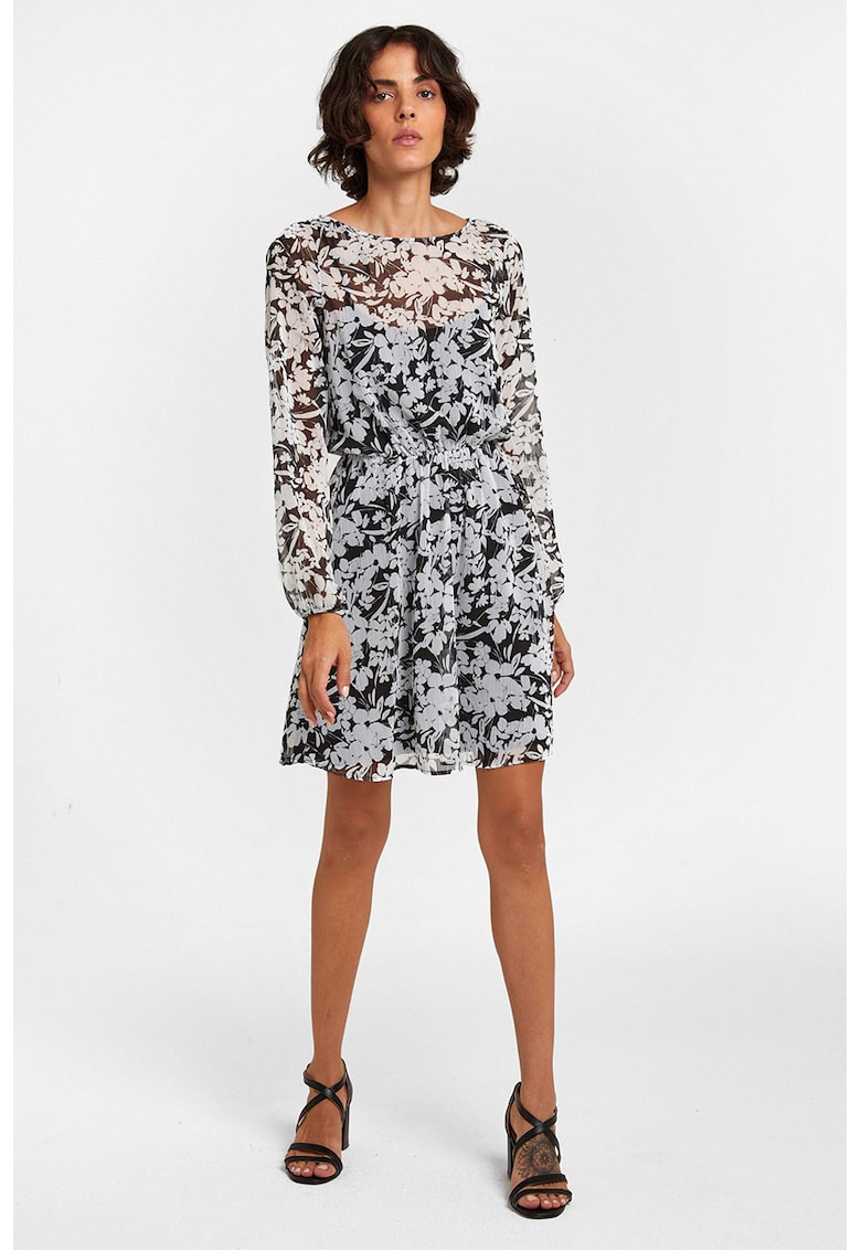Rochie mini cu model floral si maneci semitransparente