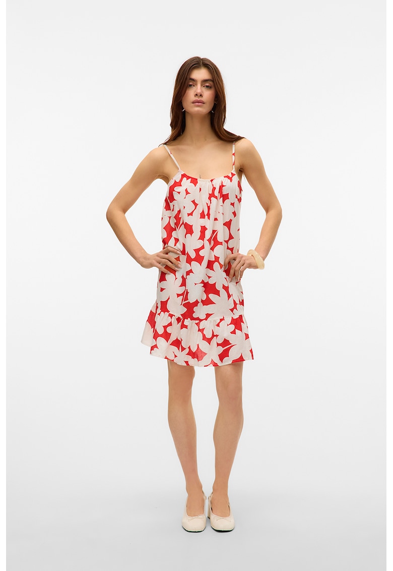 Rochie mini cu model floral si terminatie cu volane