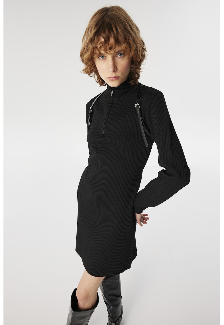 Rochie mini cu striatii si fenta cu fermoar
