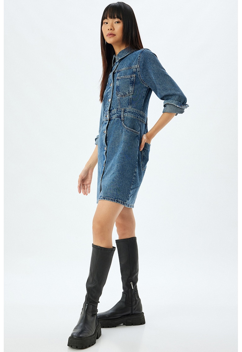 Rochie mini din denim cu maneci lungi