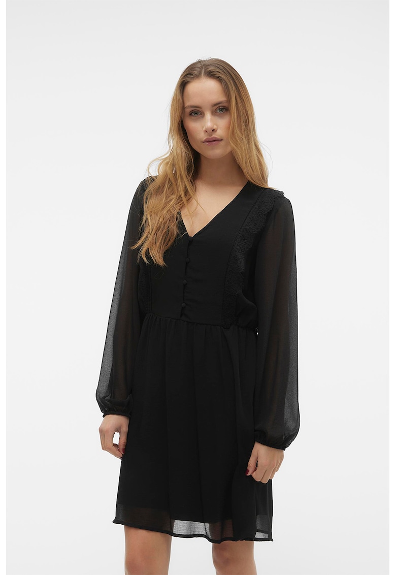 Rochie mini evazata cu insertii de dantela