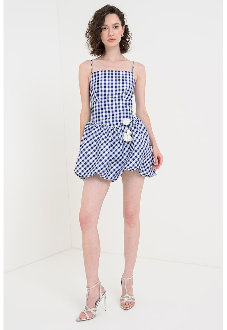 Rochie mini in carouri cu aplicatie decorativa