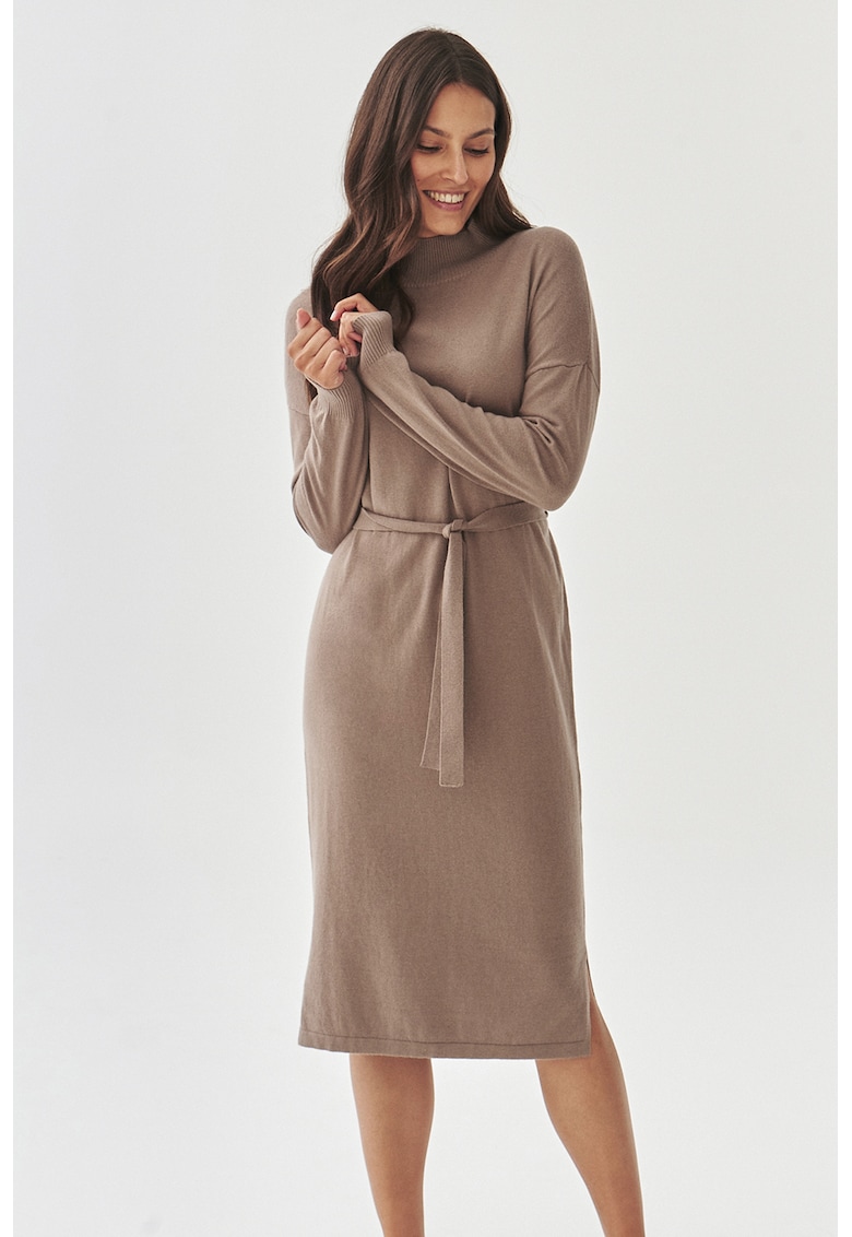 Rochie-pulover din amestec de lana cu un cordon in talie