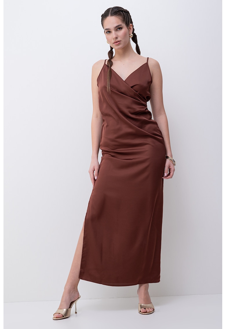 Rochie satinara cu slit lateral Chigo