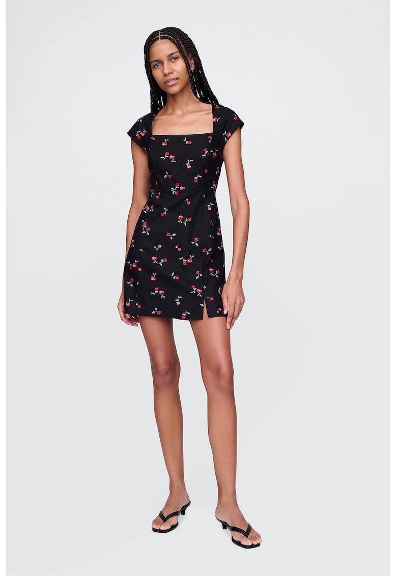 Rochie scurta din amestec de in cu imprimeu cu fructe