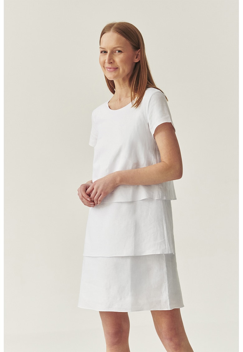 Rochie scurta din amestec de in cu model stratificat