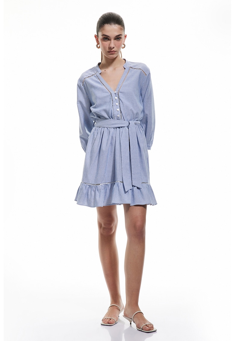 Rochie scurta din denim cu garnituri inguste cu decupaj