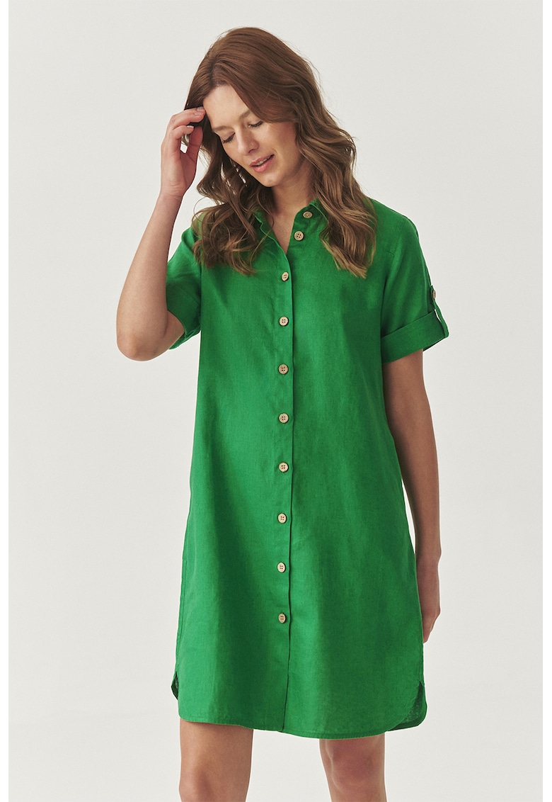 Rochie scurta din in cu nasturi