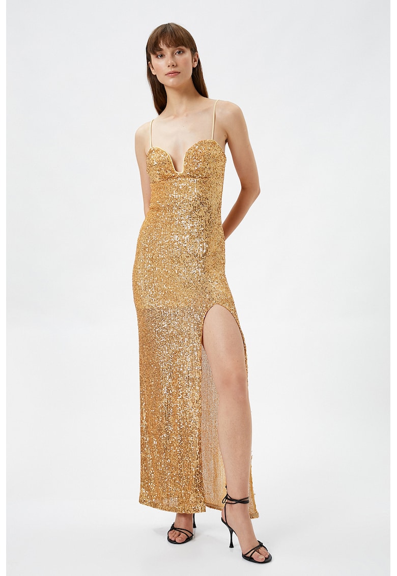Rochie stralucitoare cu slit frontal