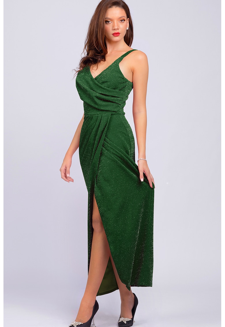 Rochie stralucitoare fara maneci cu model drapat